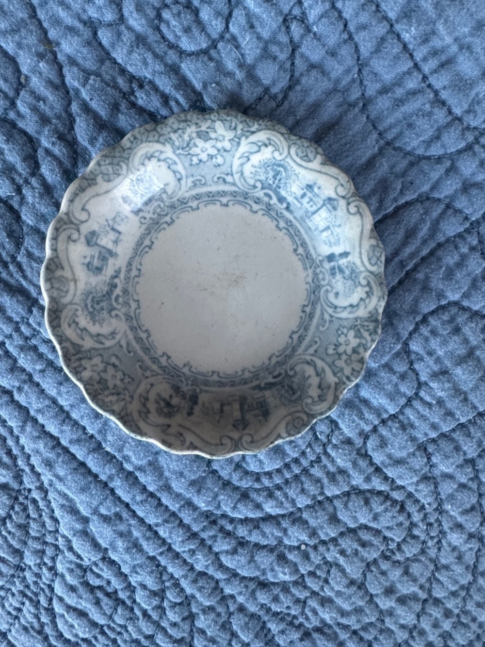 Vintage Blue Transferware Scalloped Butter Pat Plate